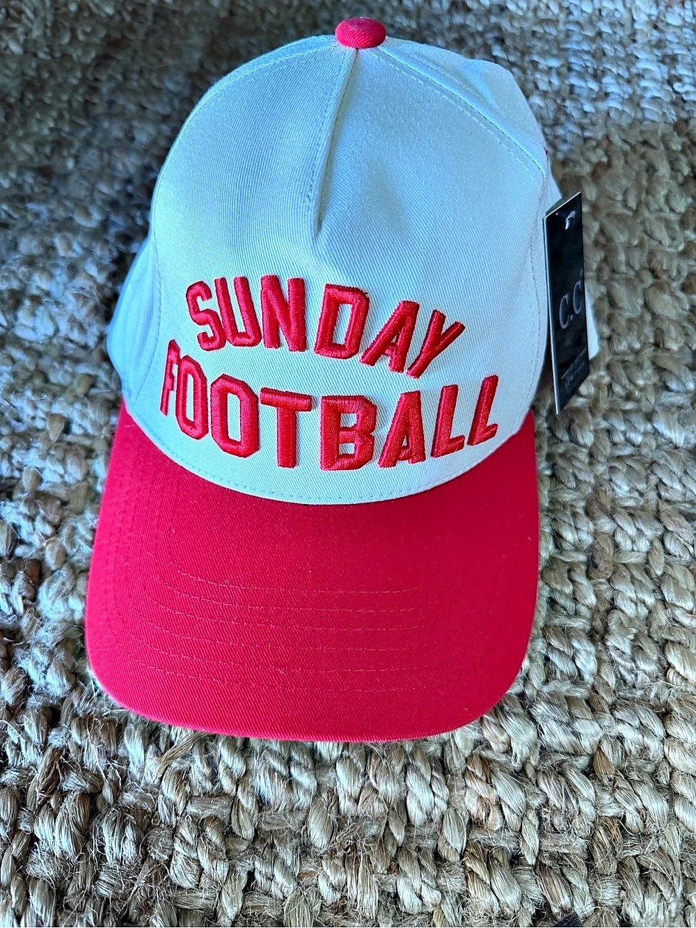 Nwt C.C Sunday Football Embroidered Baseball Cap Red/tan